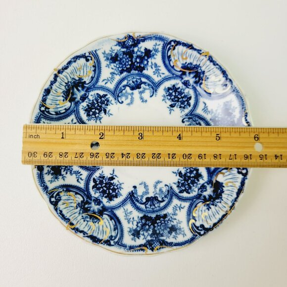 Antique J&G Meakin York Flow Blue Teacup and Saucer Gilded Gold c.1890-1910 - Picture 12 of 14